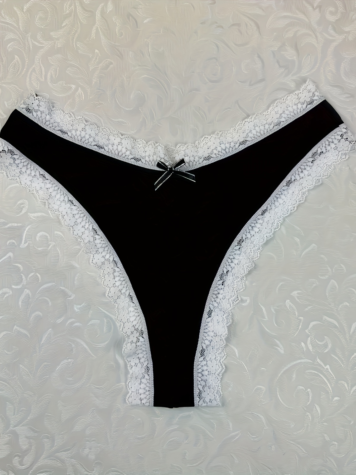 womens elegant panty plus size contrast lace trim seamless bow decor low rise brief