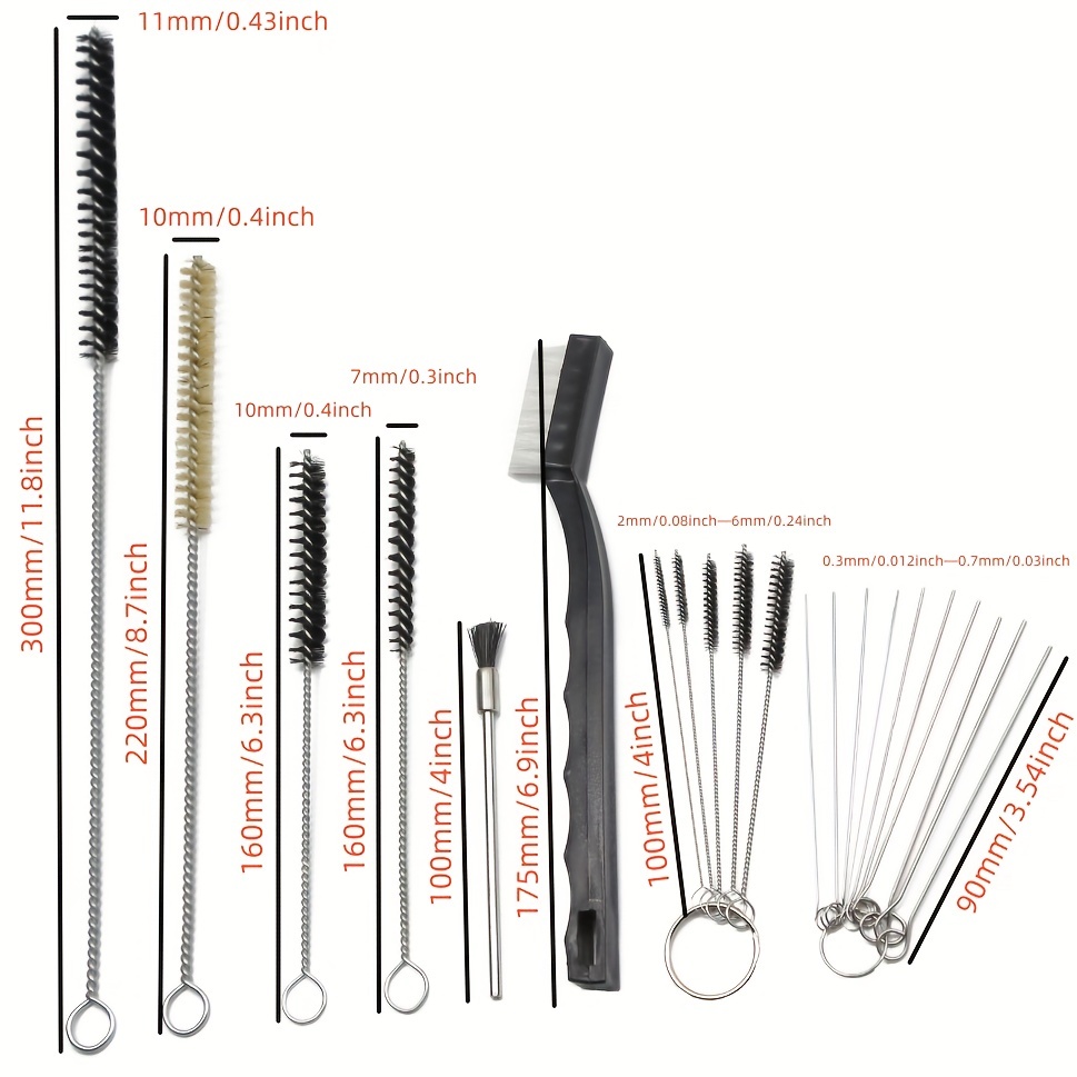 17pcs Multi-Purpose Spray Gun Cleaning Kit Car Cleaning Tools - Nylon Brushes Mini Brushes & Needles Metal Tube Cleaning Brush for Clean Airbrush