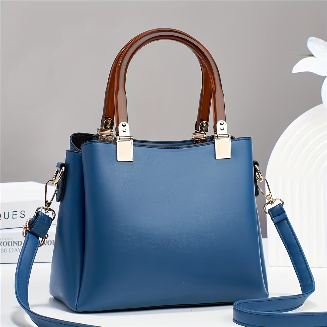 Elegant Tote Bag, Women's Simple Solid Color Handbag Casual Zipper Double  Handle Purse - Temu