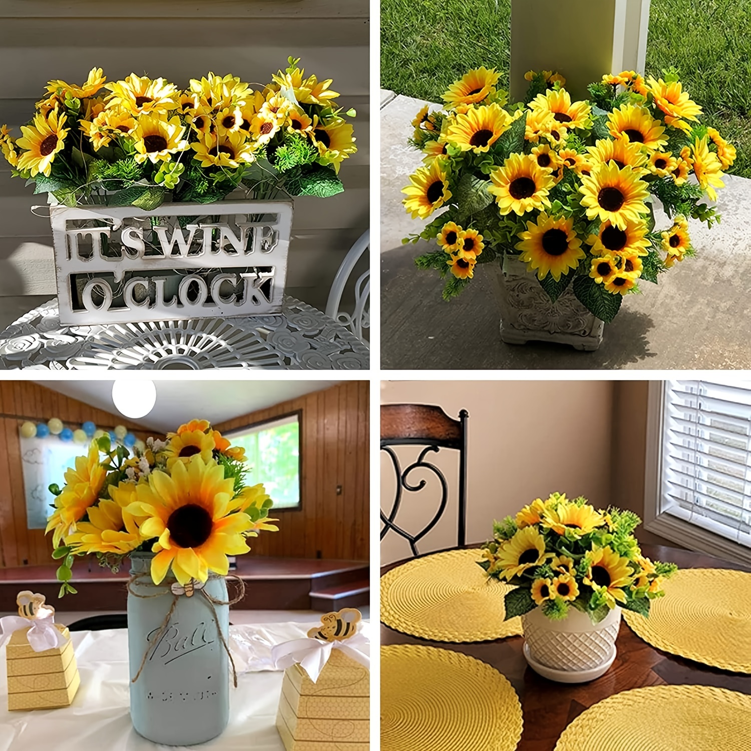 6PCS Large Sunflowers Artificial Flowers with Long Stem Fake Silk  Sunflowers Bulk Decoration for Home Wedding Outdoors Party Baby Shower  (Orange)