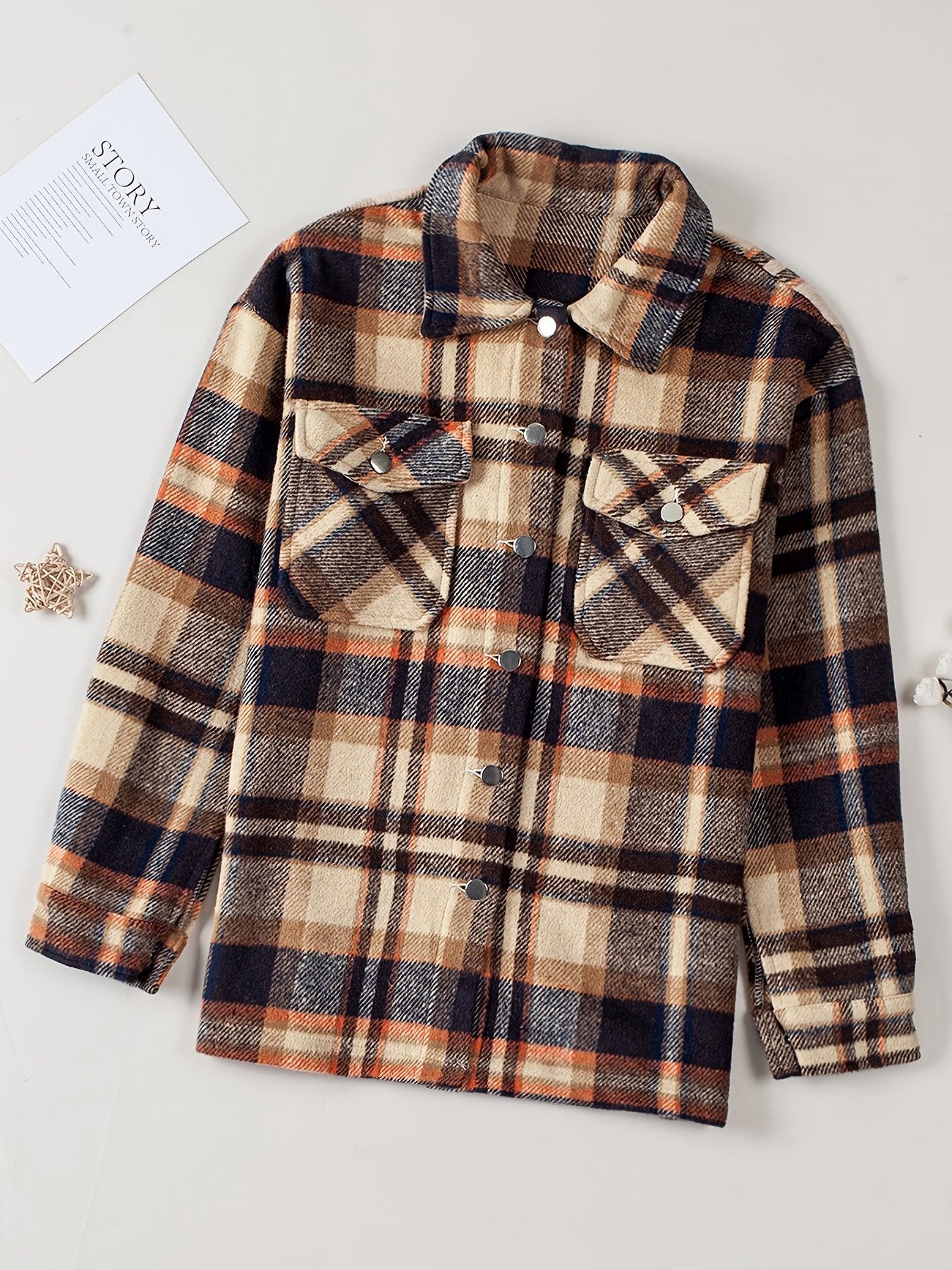 Red Plaid Shirt Jacket Long Sleeve Button Casual Plaid - Temu