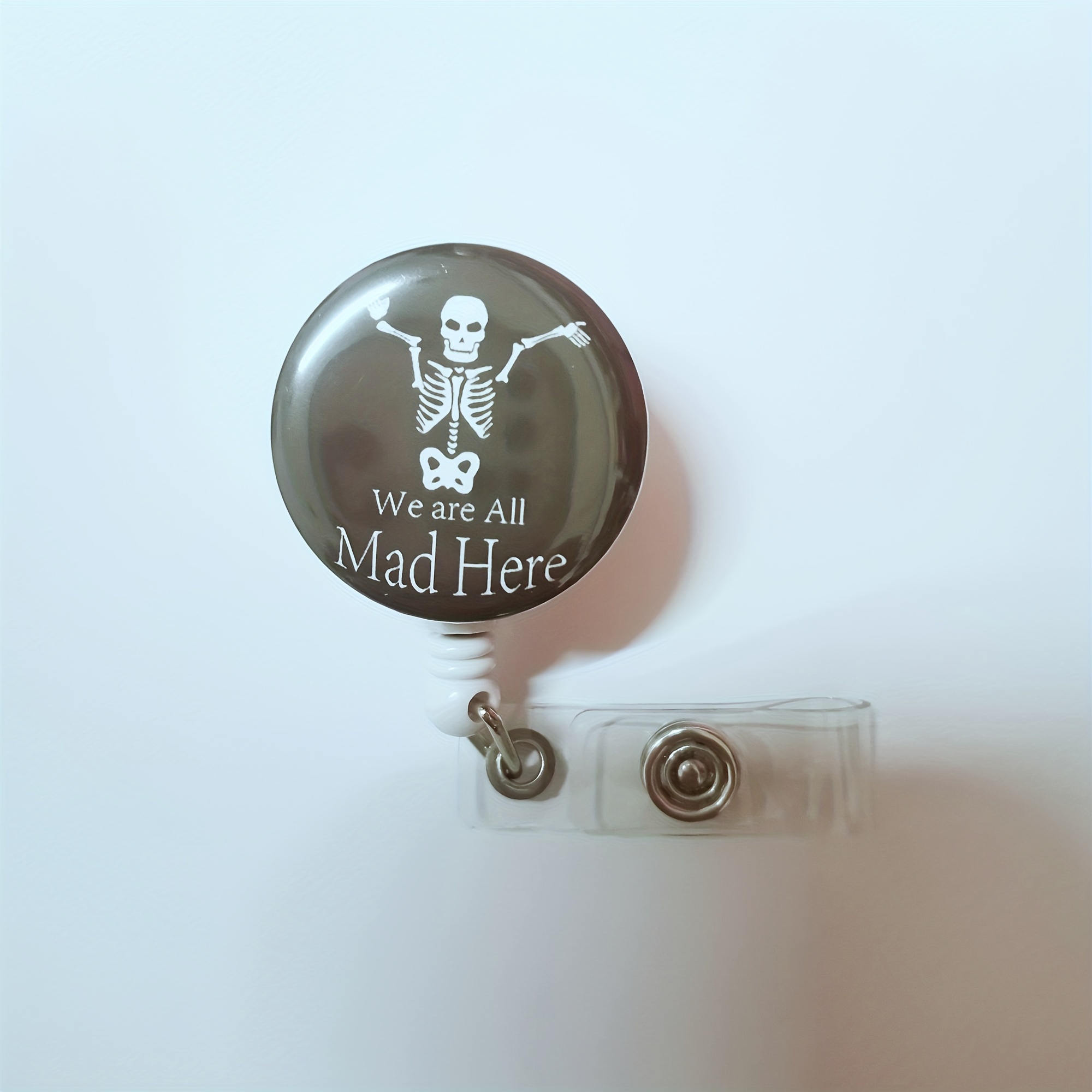 We Are All Mad Here - Retractable Badge Reel Id Card Name Tag Badge Holder  (black Badge Reel With Metal Clip) - Temu Denmark