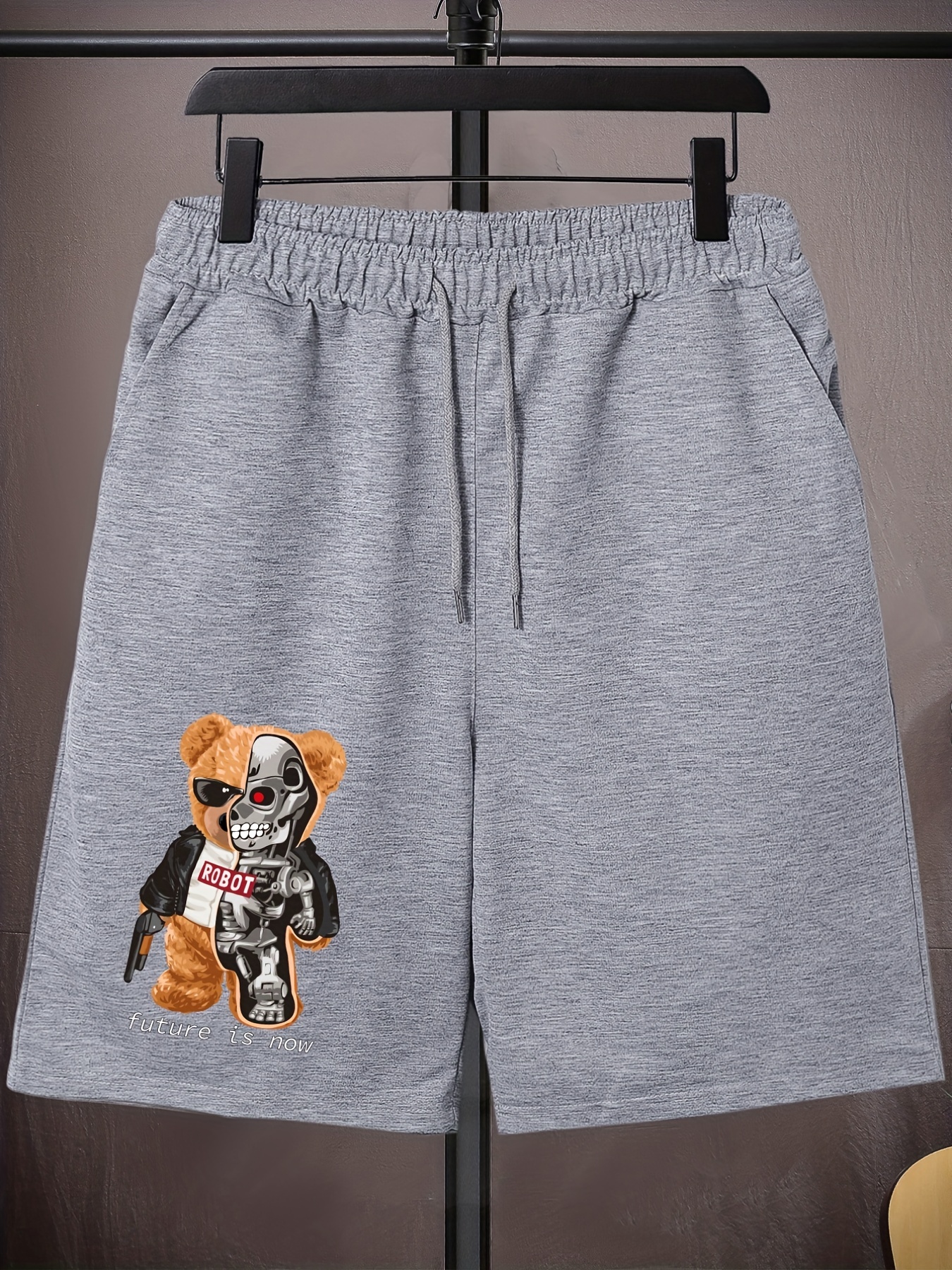 Men's Casual Sports Loose Mechanical Bear Graphic Pocket - Temu