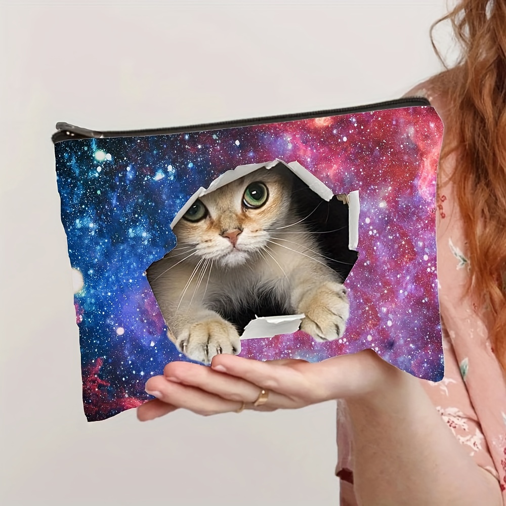 

Cute Cat Cosmetic Bag, Trendy Printed Zipper Makeup Storage Bag, Portable Outdoor Travel Wash Bag