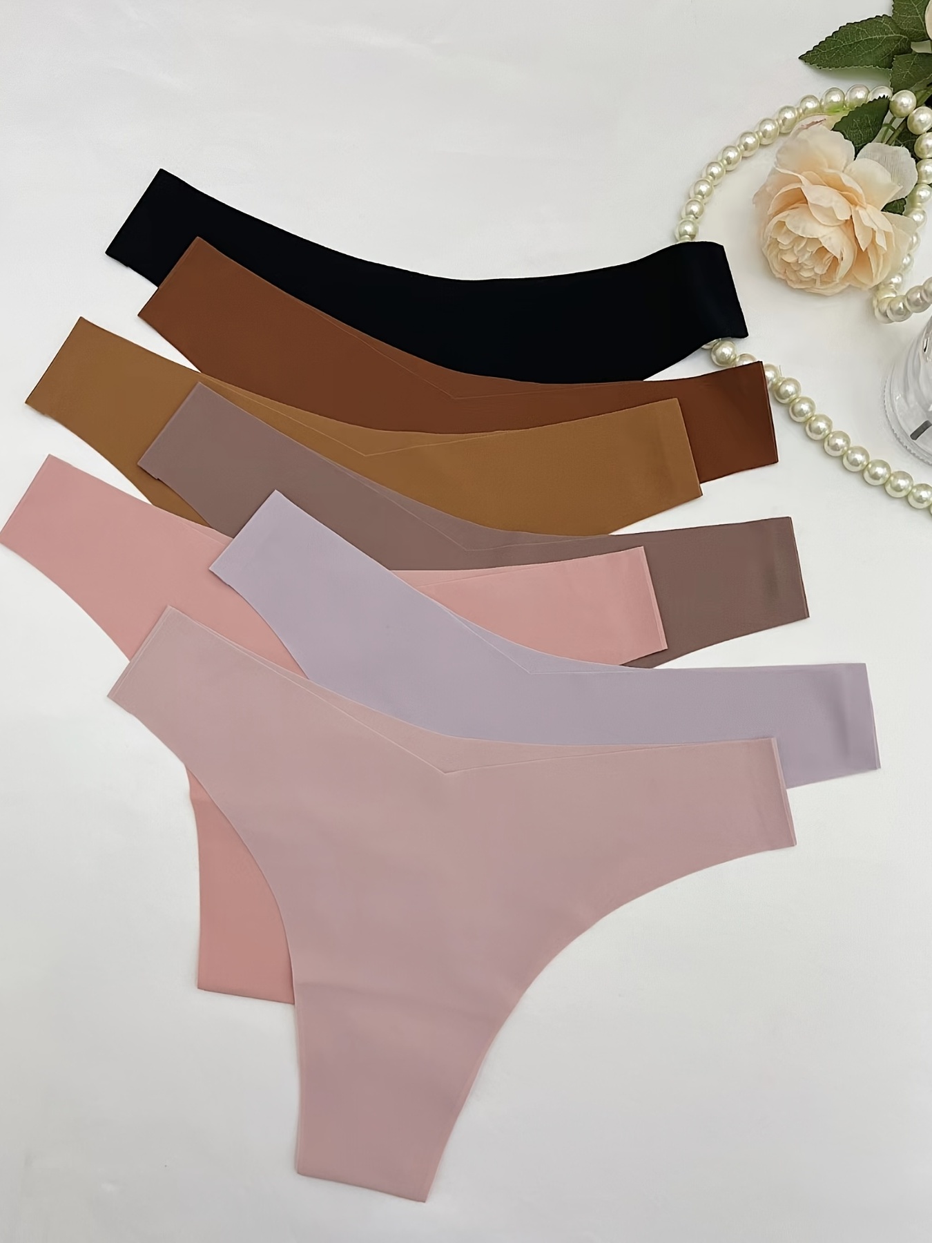 7 Pcs Soft & Breathable Simple Nude Color Panties, Seamless Low Waist  Thongs Briefs, Women's Underwear & Lingerie