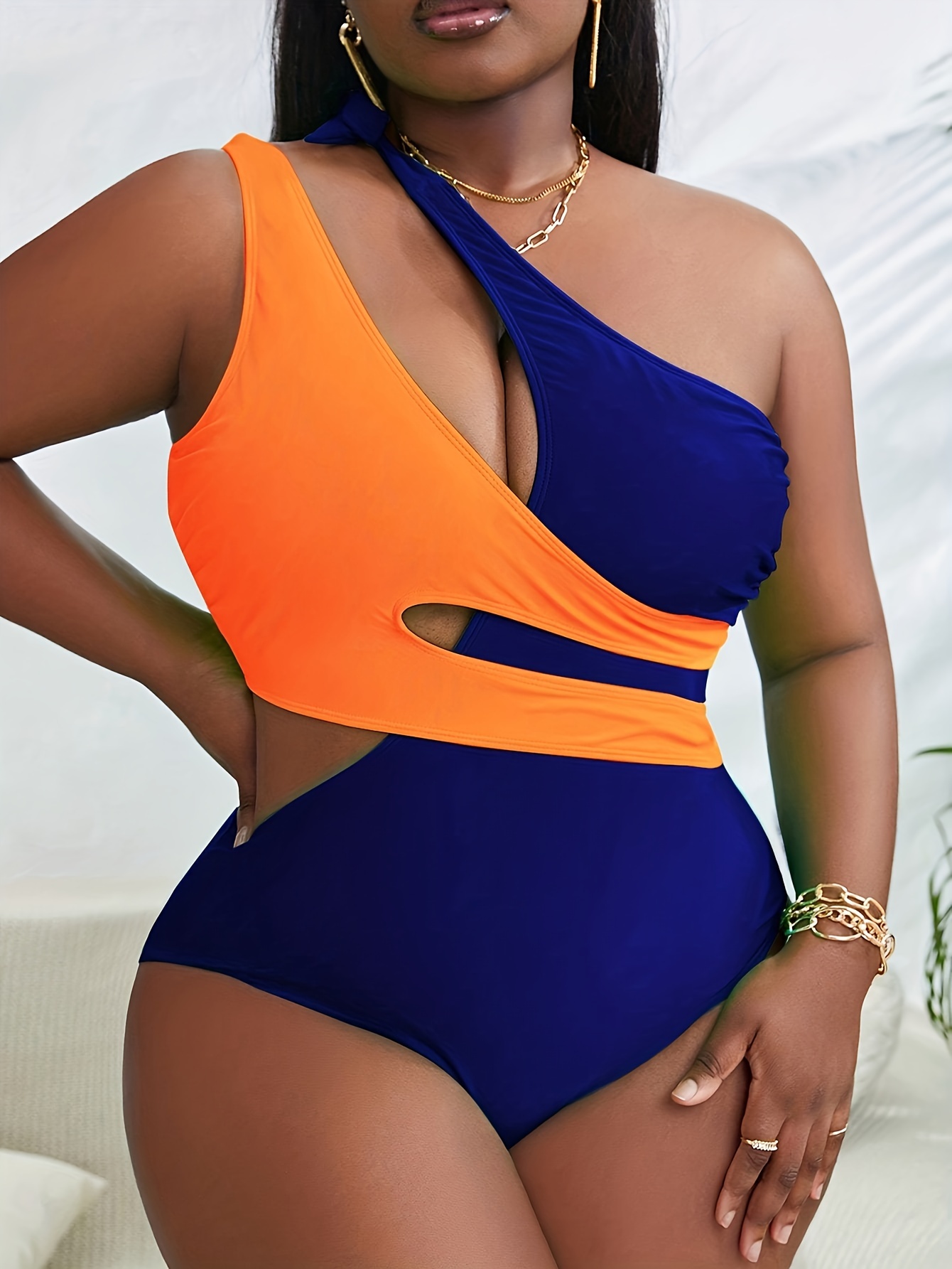 Plus Size Casual Swimsuit Women's Plus Ruched Solid Cross - Temu