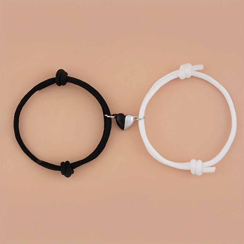 2pzas Conjunto Pulseras Dije Magnético Corazón Parejas - Temu