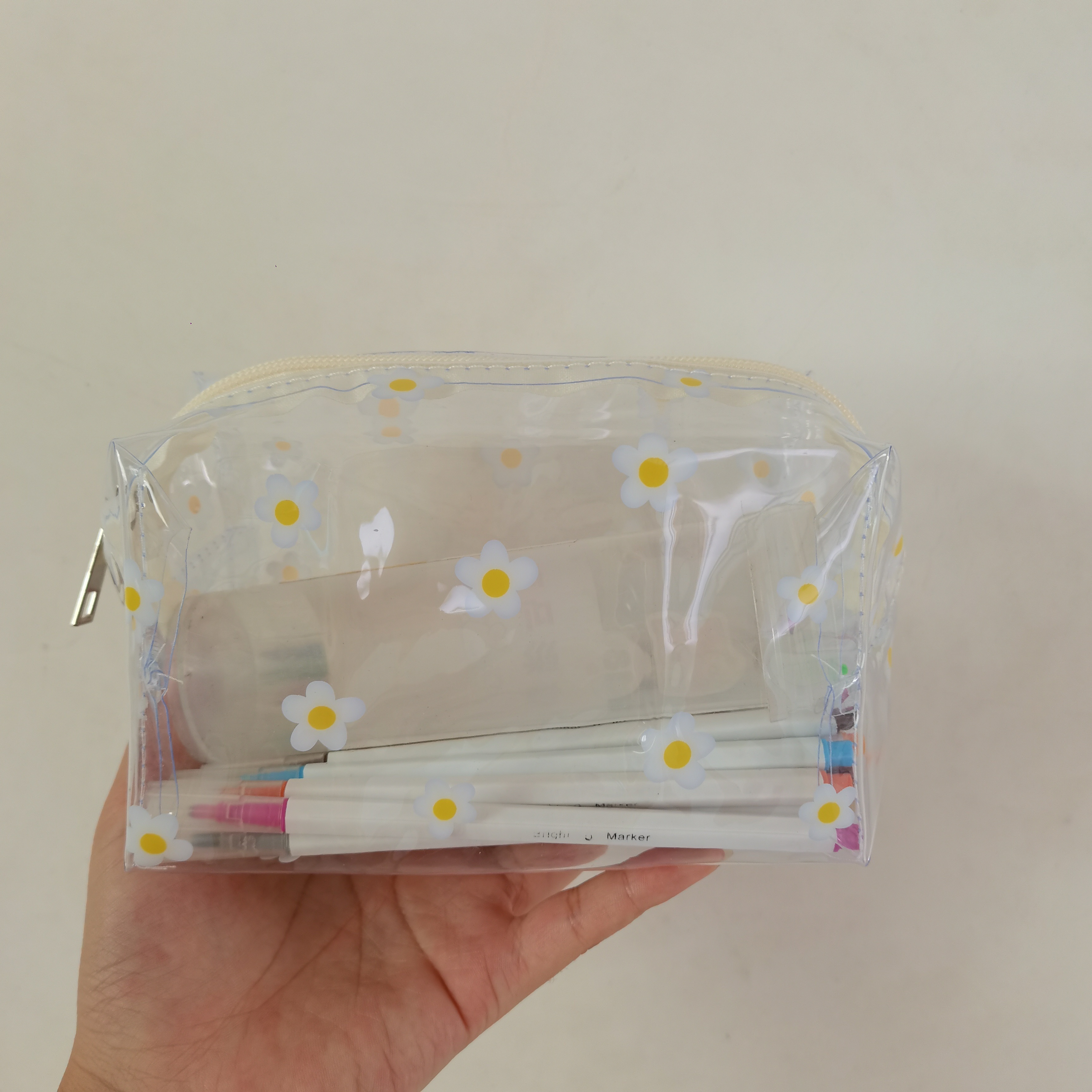 Cute Flower Pencil Case Clear Pvc Waterproof Transparent - Temu
