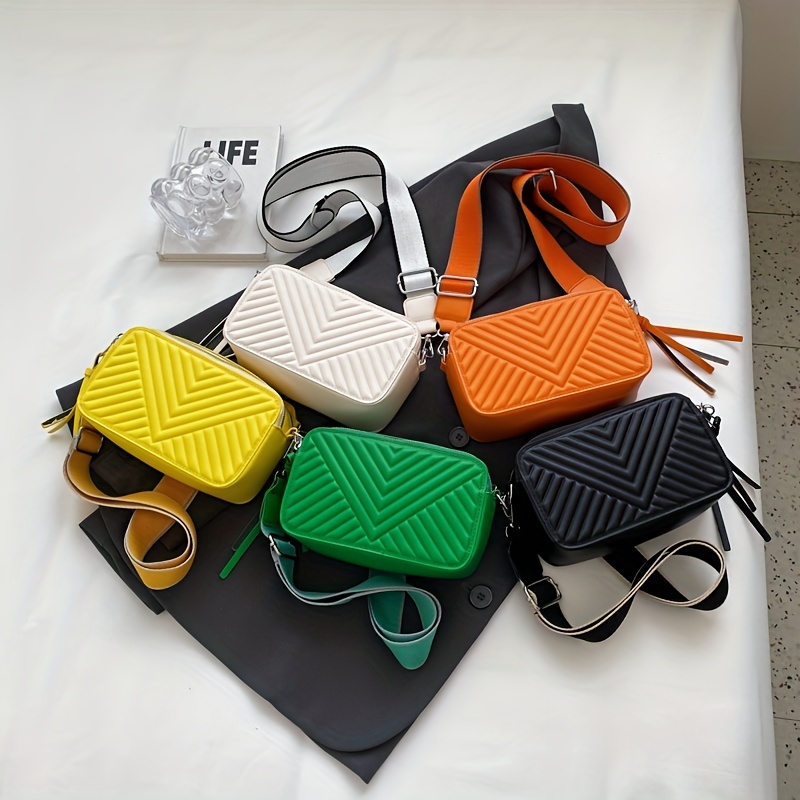 Chevron Quilted Crossbody Bag Candy Shoulder Bag Square Purse