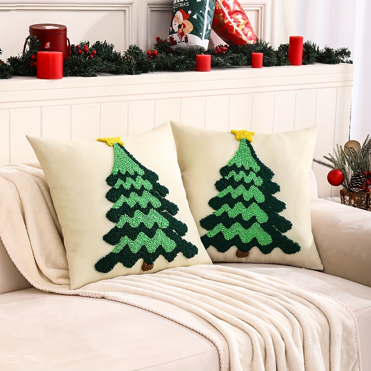 Square Christmas Pillow Cover Christmas Tree Cushion - Temu