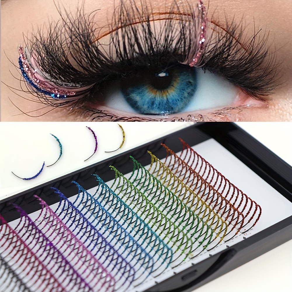

Mixed Color Glitter Eyelashes Fairy Self Grafting Eyelashes 12 Colors Sequins False Eyelashes Mixed Color Thick D Curling Lashes, Festival Banquet Performance Eyelashes Makeup