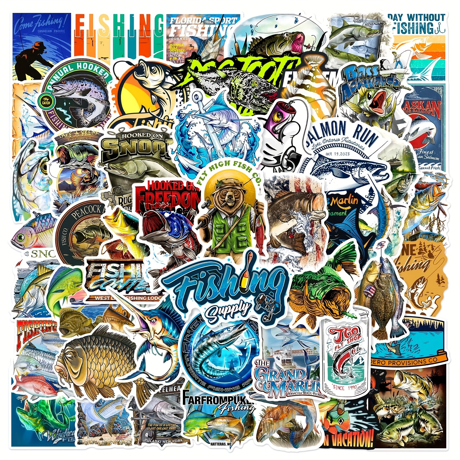 51 Pieces Of Non-repeating Stickers For Fishing And Sea Fishing Series  Luggage Notebook Stickers Car Stickers Waterproof Stickers