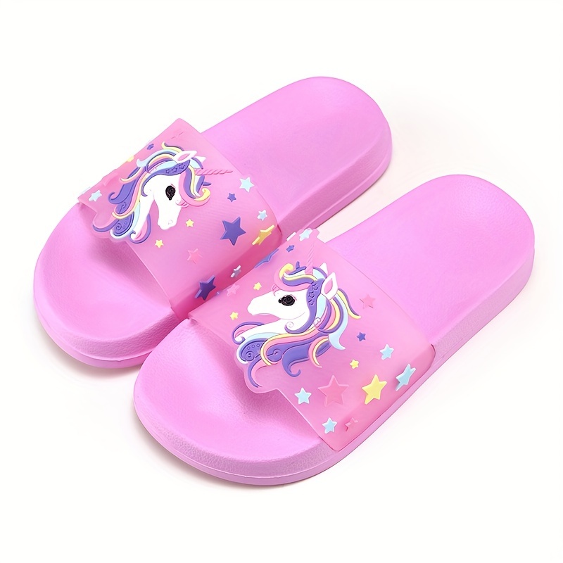 Girls Cute Cartoon Slip Slide Sandals Adjustable Hook Loop - Temu