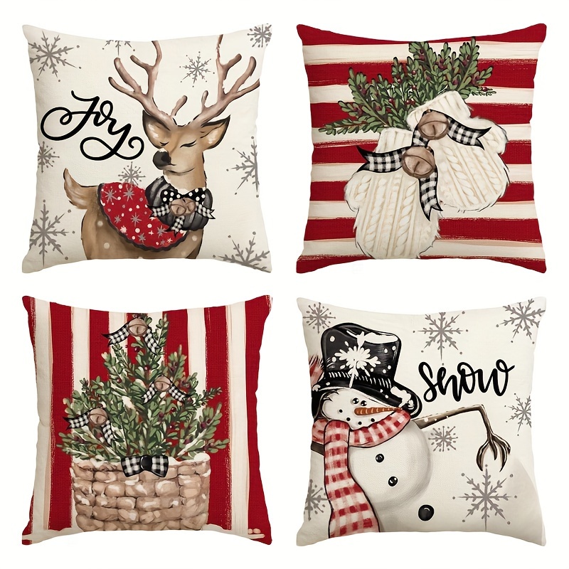 Christmas Snowman Reindeer Gloves Eucalyptus Red Throw Pillow Covers,  Winter Holiday Stripes Cushion Case Decoration For Sofa Couch Set - Temu