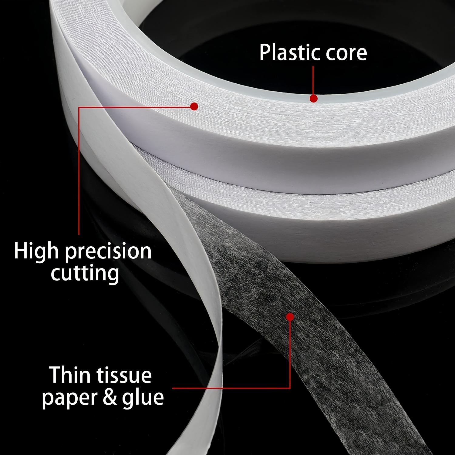 3 Rolls Double Sided Tape 0.5-1.5 Width Tear by Hand Paper Backing