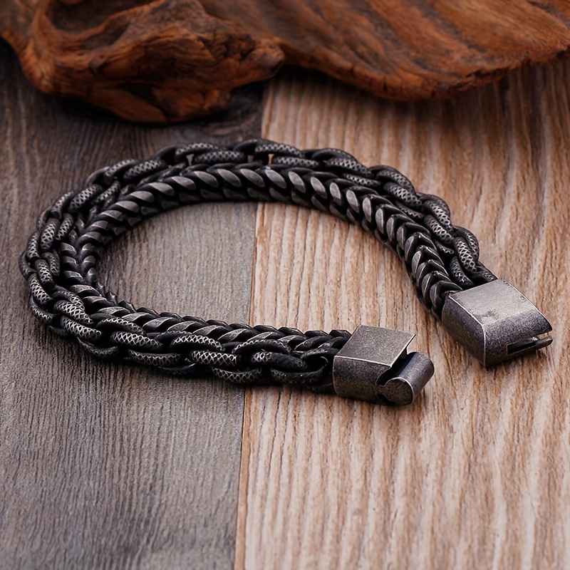 Men's Stainless Steel Matte Chain Bracelet Double Layer Retro