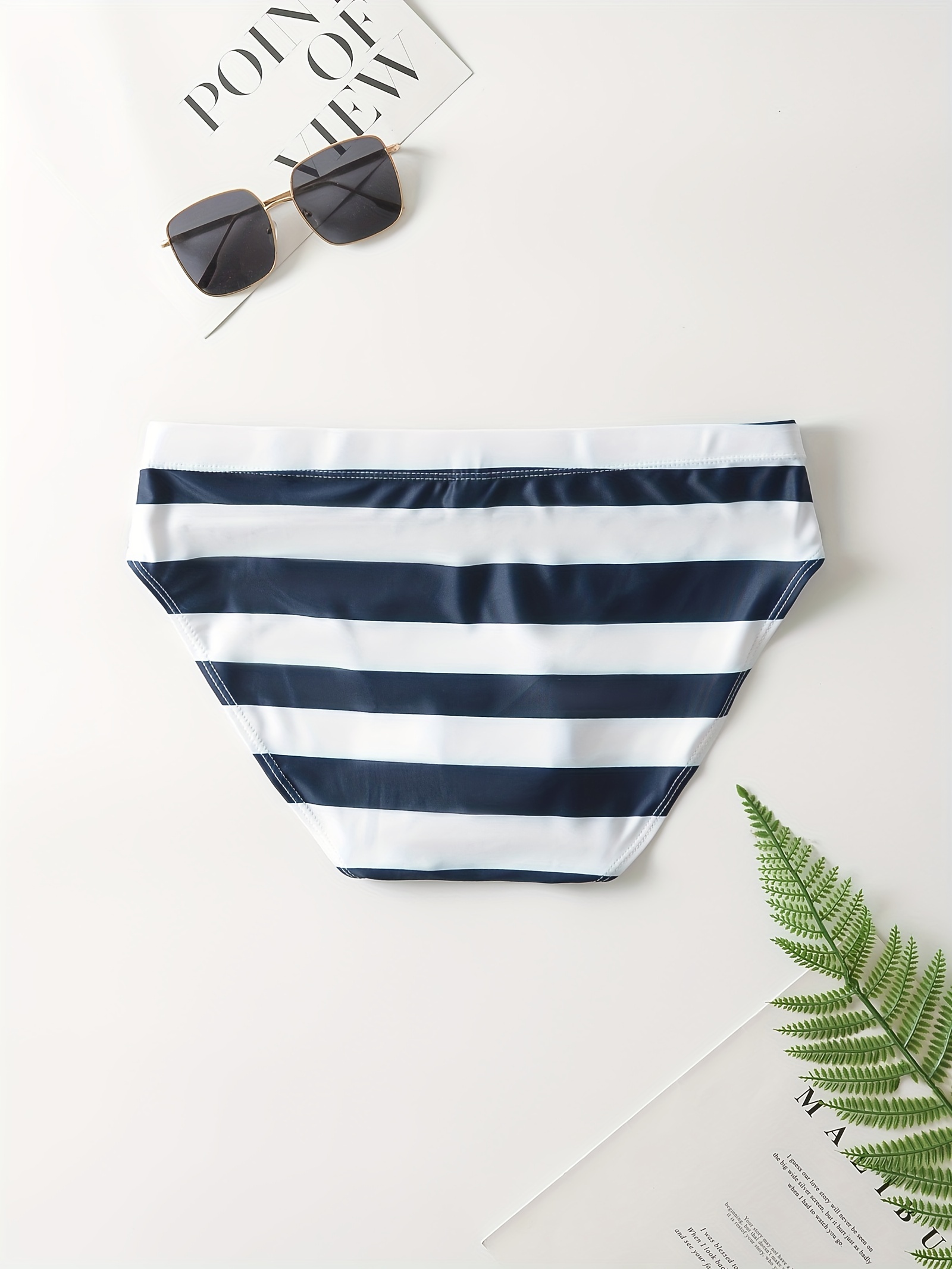Men's Stripe Drawstring Swim Briefs Quick Dry Beach Pool Swim Shorts