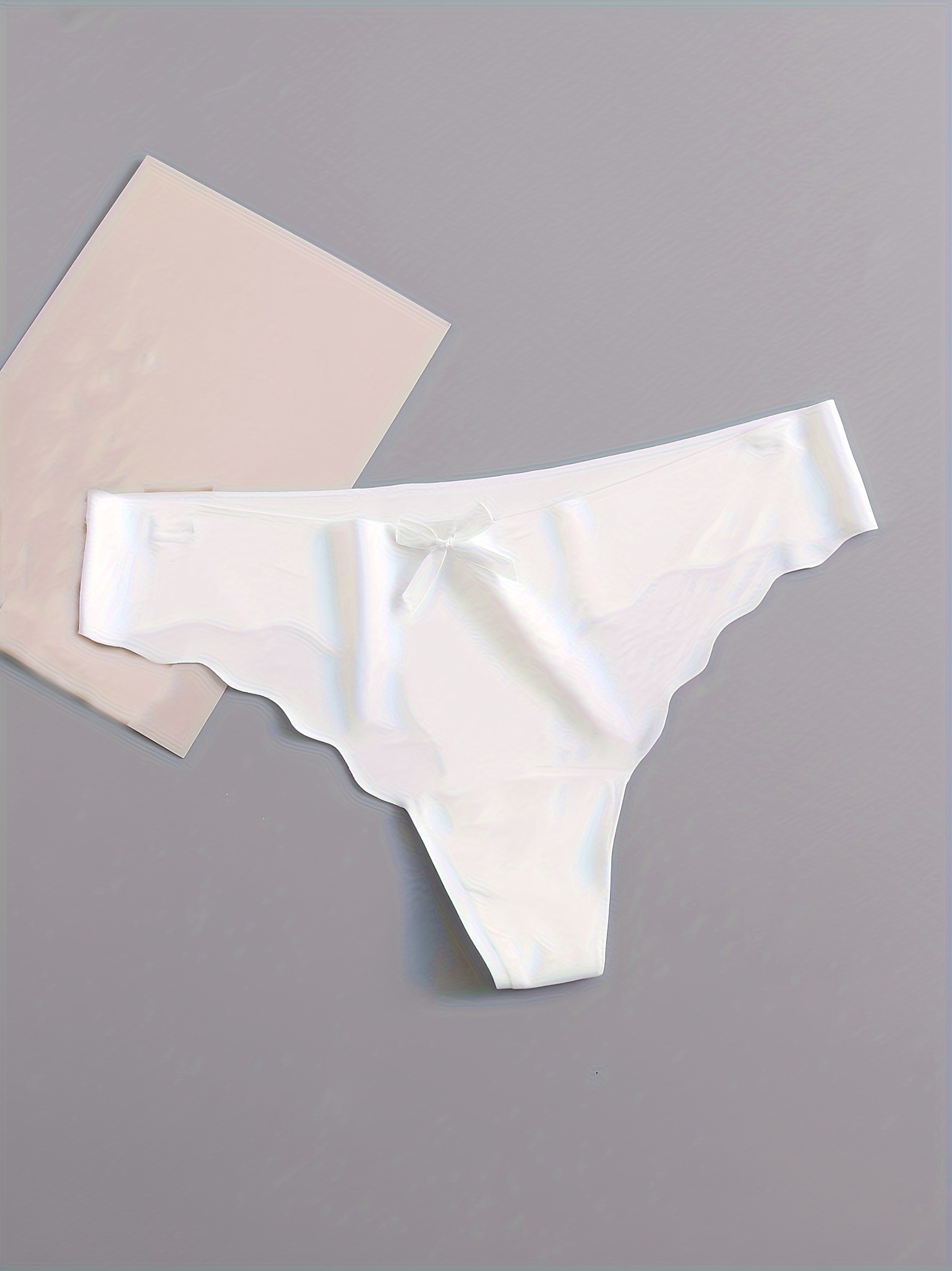 White Seamless Rib Lace Trim Thong