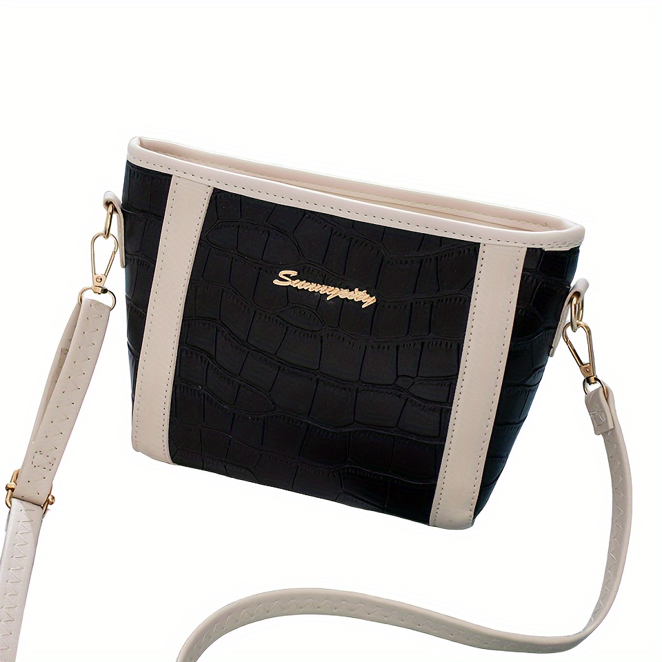 Mini Fashion Crossbody Tote Bag, Crocodile Pattern Shoulder Bag, Women's Casual Handbag & Purse,$7.99,Crocodile,Black with Beige,Tartan,Temu