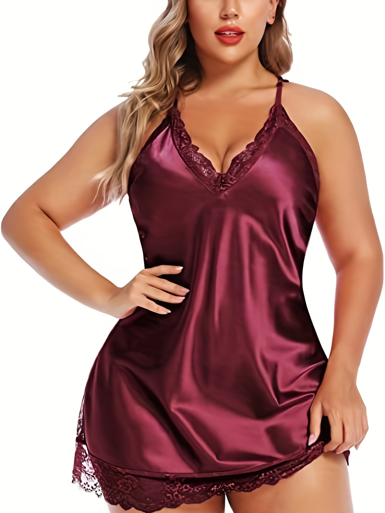 Plus Size Sexy Outfits Set Women's Plus Solid Semi Sheer - Temu Canada