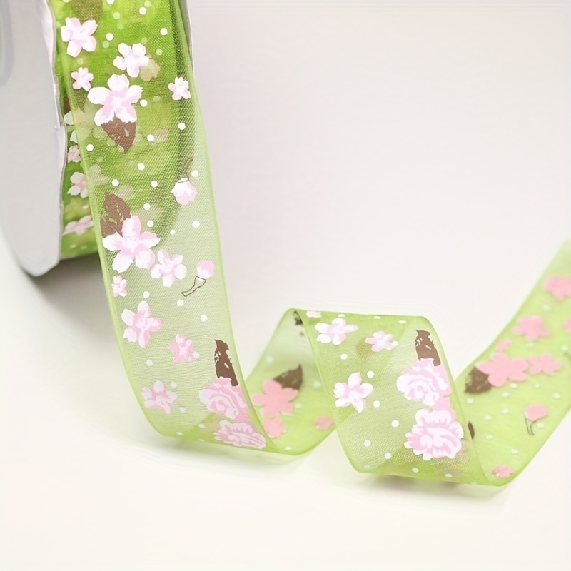 5 Yards Width 25mm Flower Printed Organza Ribbon For Diy Headwear Wedding Party Festive Event Decoration Gift Wrap