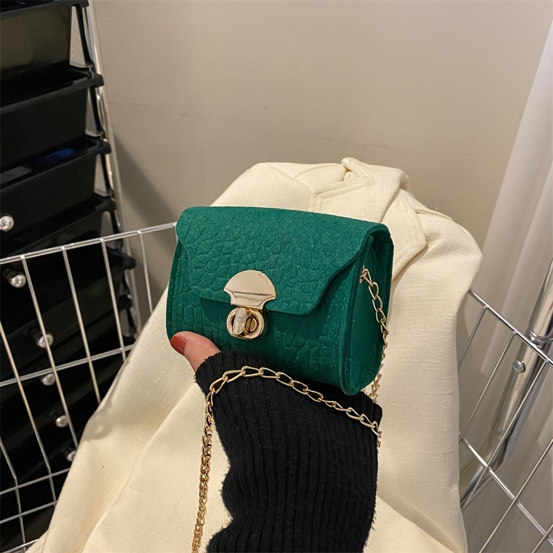 Mini Snakeskin Embossed Square Bag Twist Lock Elegant