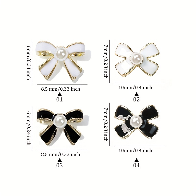 Luxury Black And White Alloy Bowknot Nail Charms With Pearls - Temu