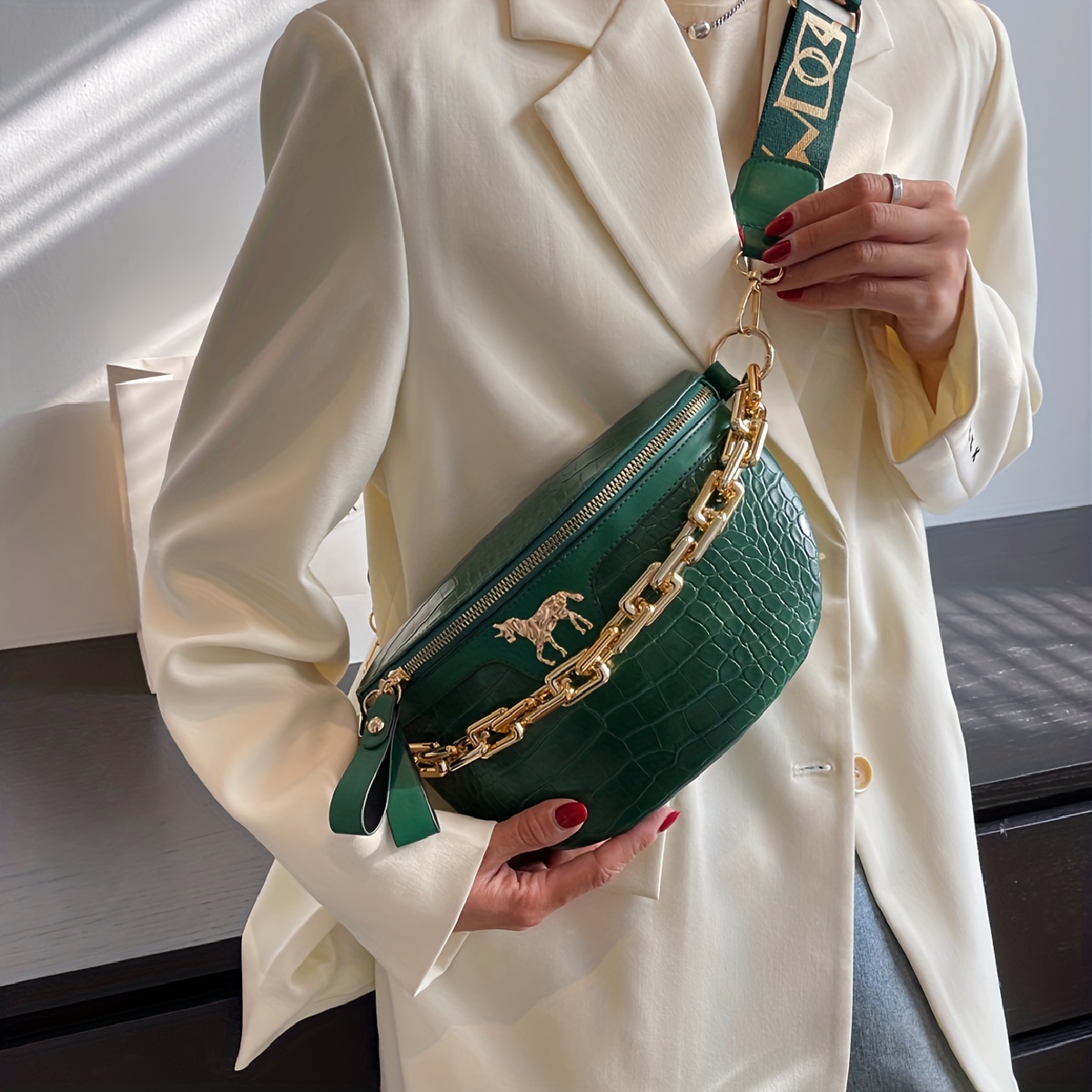 Fashion Crocodile Print Crossbody Bag, Fashion Shoulder Sling Bag, Women's  Trendy Waist Purse & Fanny Pack - Temu