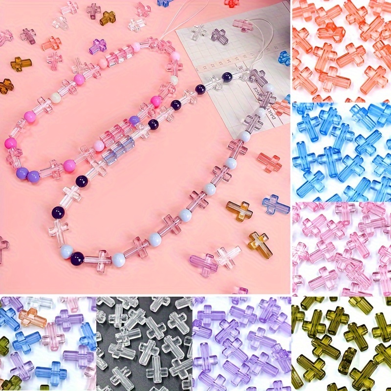 TEHAUX 500pcs Acrylic Cross Chunky Beads Cross Bracelet Beads Cross Spacer  Beads Crosses for Jewelry Making Cross Necklace for Girls DIY Jewelry