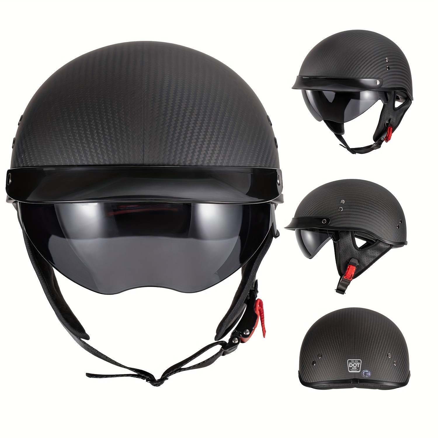 DOT Carbon Fiber Motorcycle Half Helmet with Visor