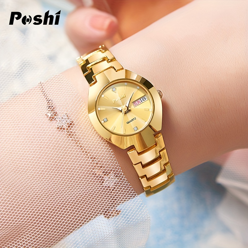 

Women's Watch Luxury Golden Quartz Watch Elegant Calendar Analog Wr Wrist Watch For Daily Life Travel