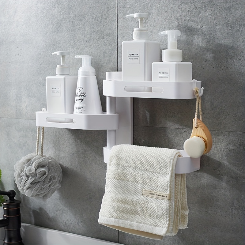 1pc Wall-mounted Bathroom Storage Rack, Drill-free Rotatable