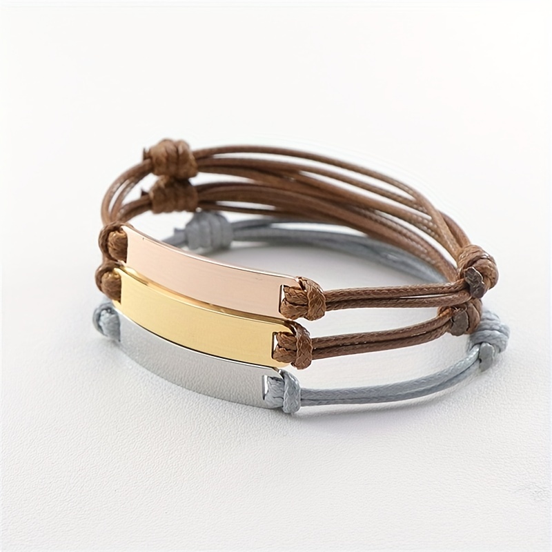 Custom Carved Name Charm Leather Rope Bracelet