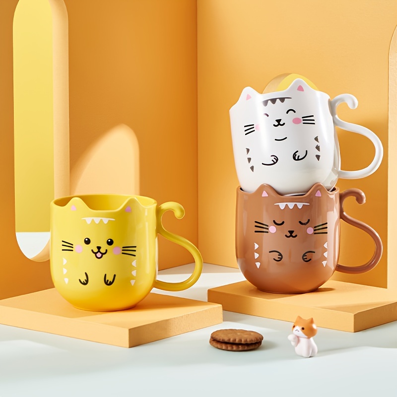 

1pc Cute Cartoon Water Cup, Kitten Mug, Outdoor Plastic Coffee Mug