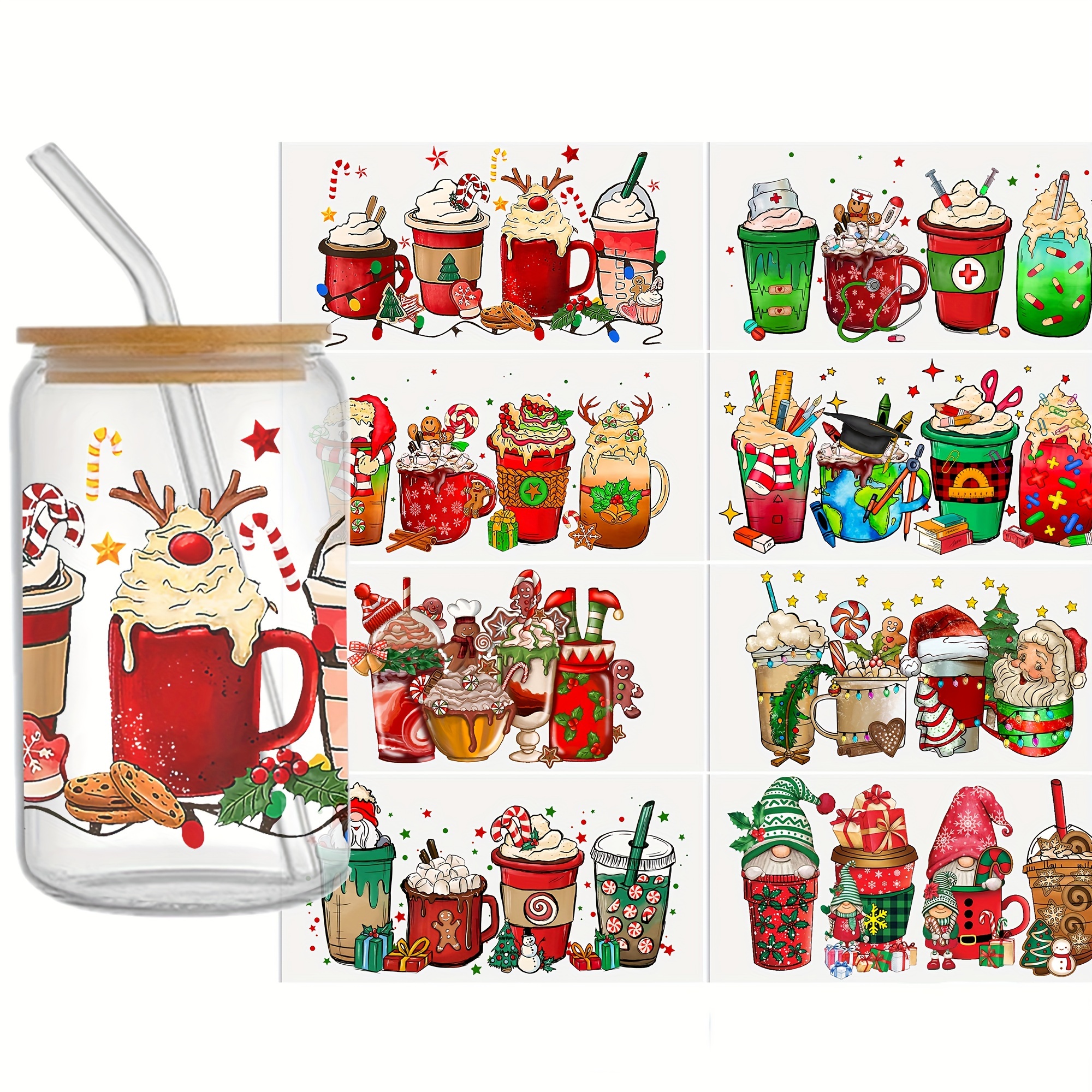 Christmas Design Uv Dtf Transfer Sticker For Glass Cups - Temu