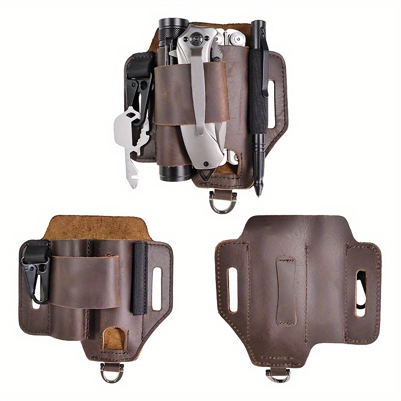 1pc Leisure Retro Multi Tool Belt Bag Cowhide Leather Pocket