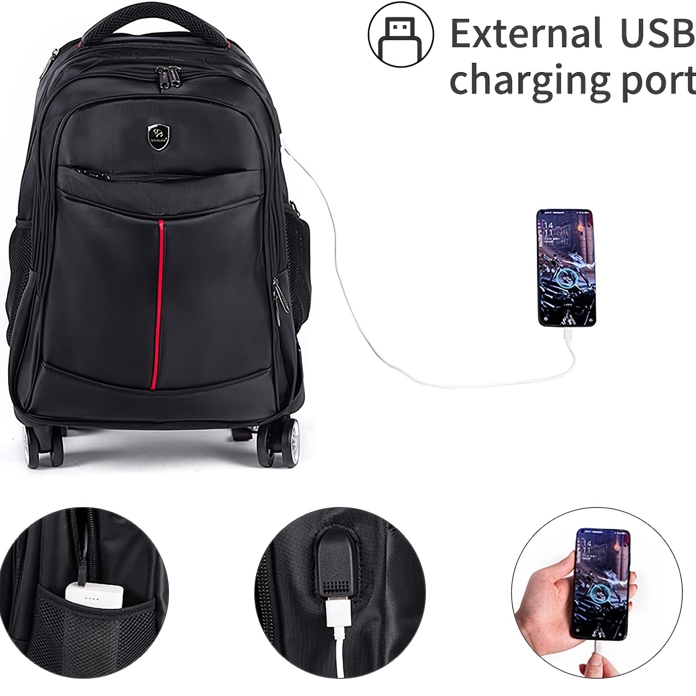 Mochila rodante, mochila grande con ruedas para hombres, mujeres y adultos,  mochila impermeable de viaje para laptop de 17 pulgadas, bolsa de equipaje