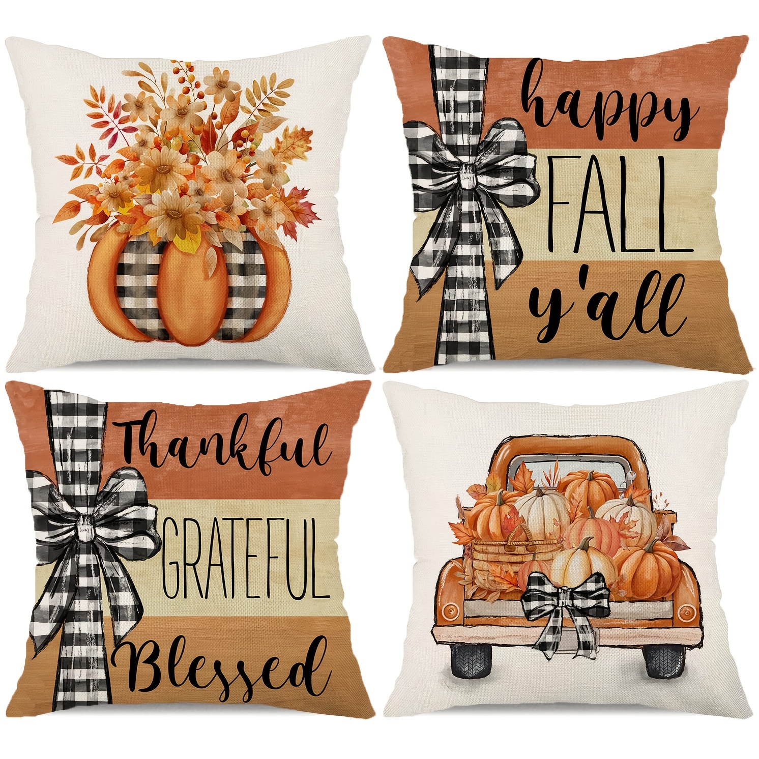 Fall Pillow Covers Happy Fall Pumpkin Truck Floral Pillows - Temu