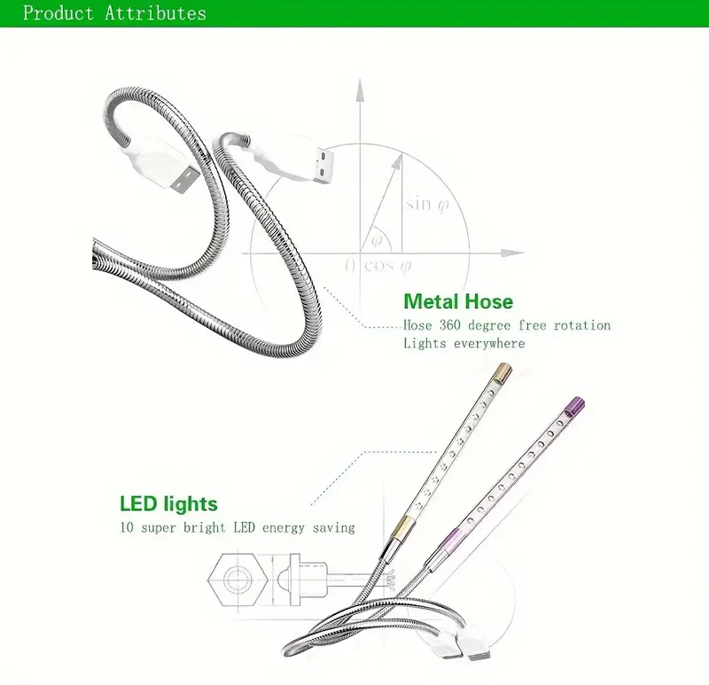 1pc usb metal 10 lights laptop keyboard lighting led dormitory reading night light can be bent freely details 1