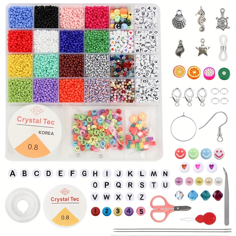  JOJANEAS 13200pcs+ 3mm Glass Seed Beads for Jewelry Making,  1200 Pcs Letter Beads Friendship Bracelet Kit, Glass Beads Bracelets Making  Kit with Elastic String - Crafts for Girls Birthday Gifts