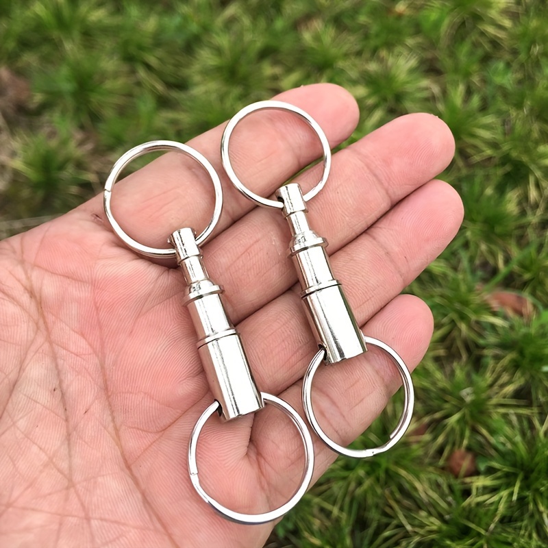 2pcs, Quick Release Key Ring Keychain, Detachable Double-Ring Key Chain, Creative Durable Metal Buckle for Outdoor Camping Hiking Travel,Temu