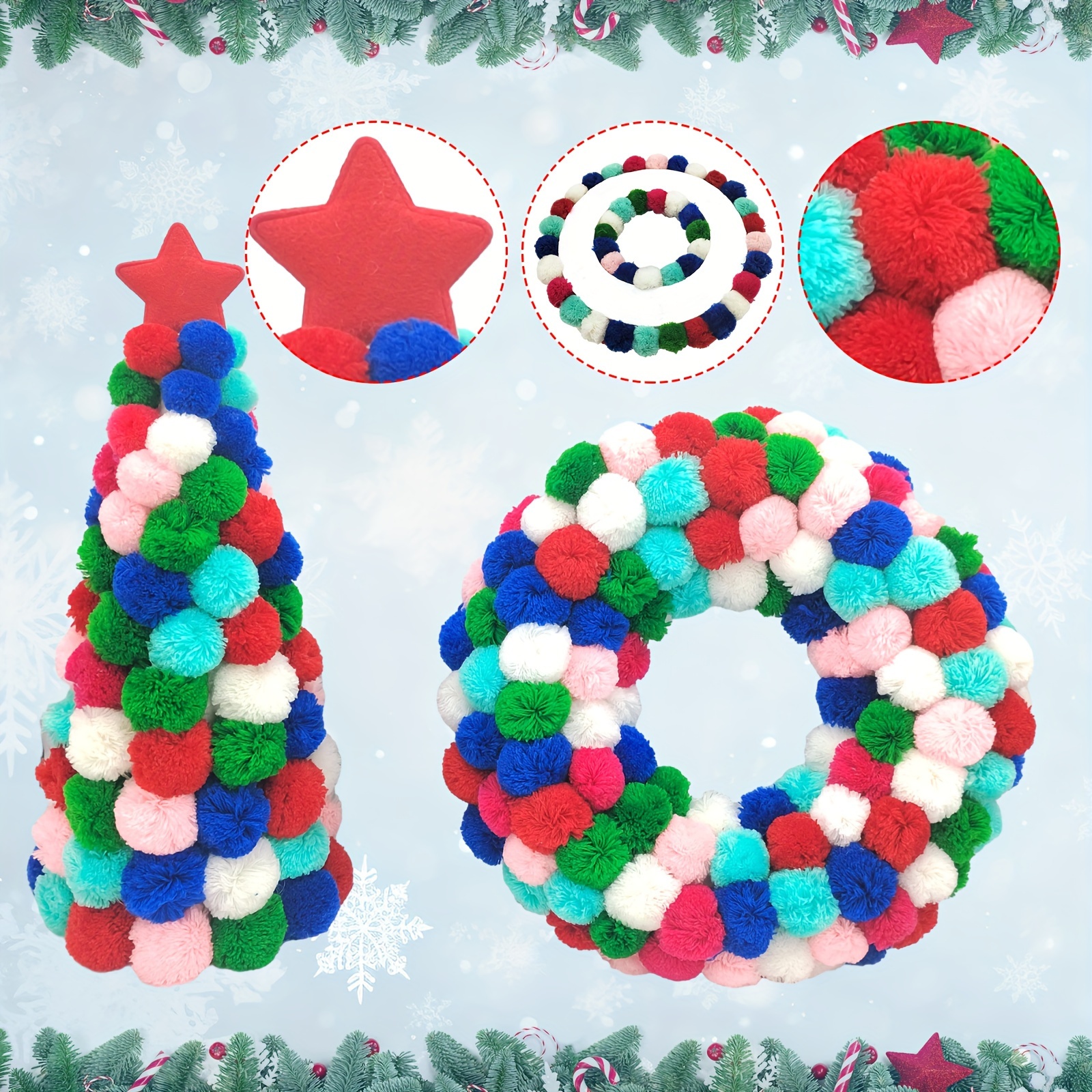 Wool Pom Pom Garland Decor for Christmas Party (Red, White, Green