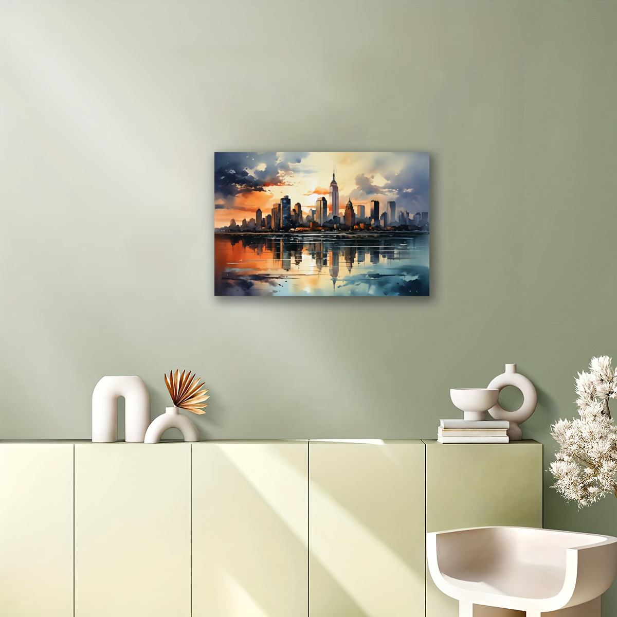 1pc Stampa Tela Moderna Skyline New York, Riflessione Panorama