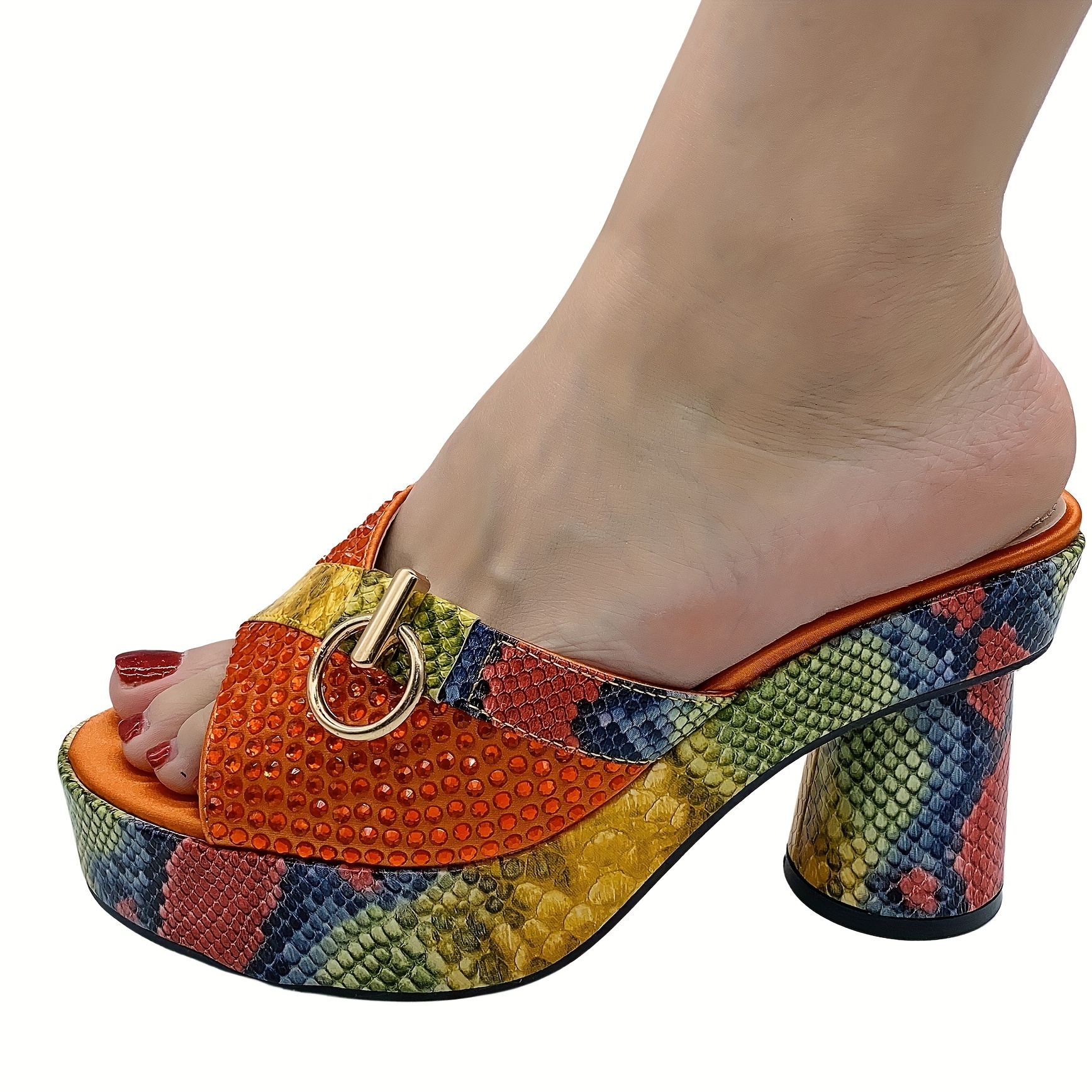 Women's Snakeskin Platform Heel Sandals Peep Toe Party Shoes