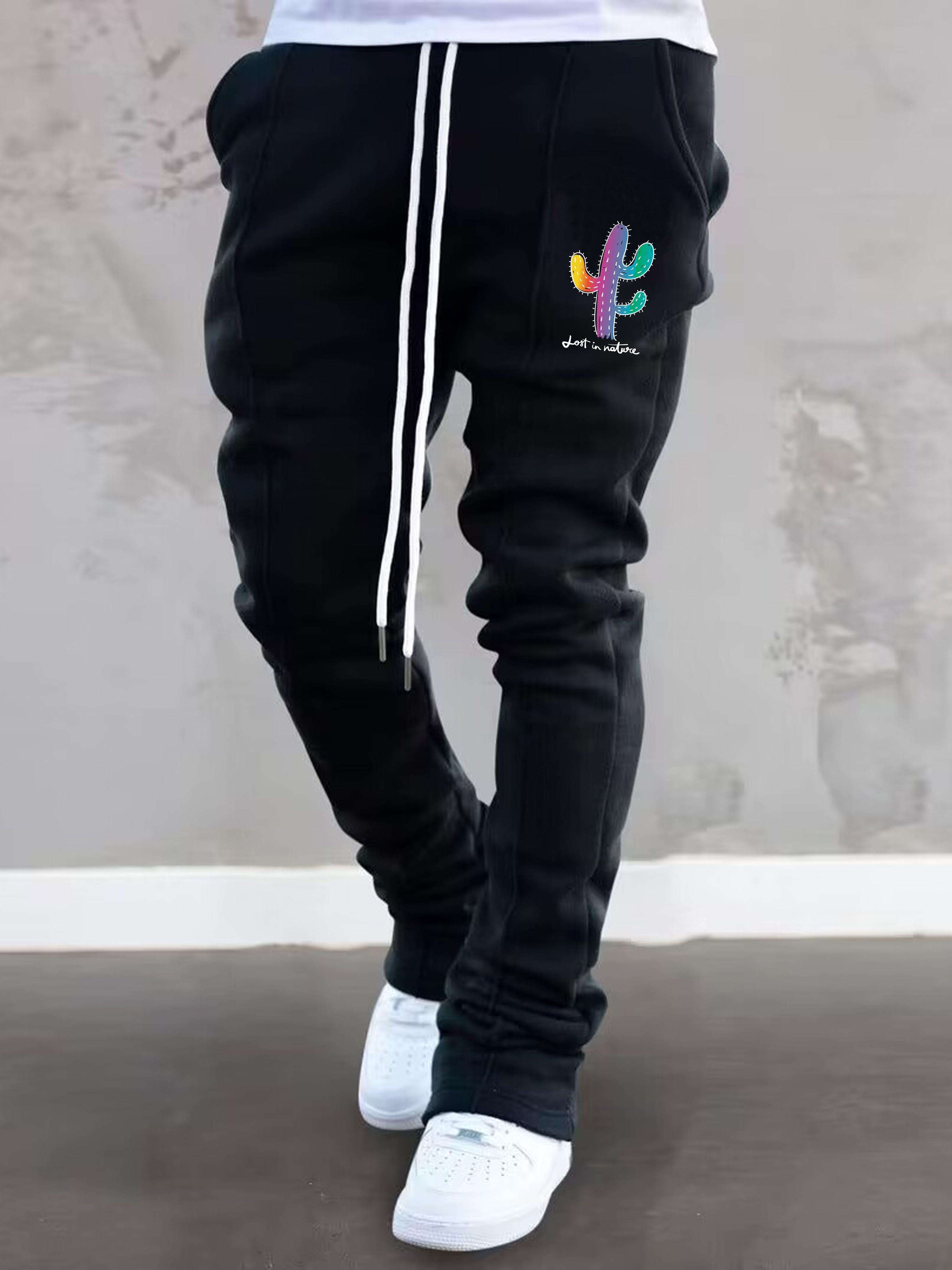 Mens Casual Cactus Graphic Print Flared Pants Drawstring Temu New Zealand