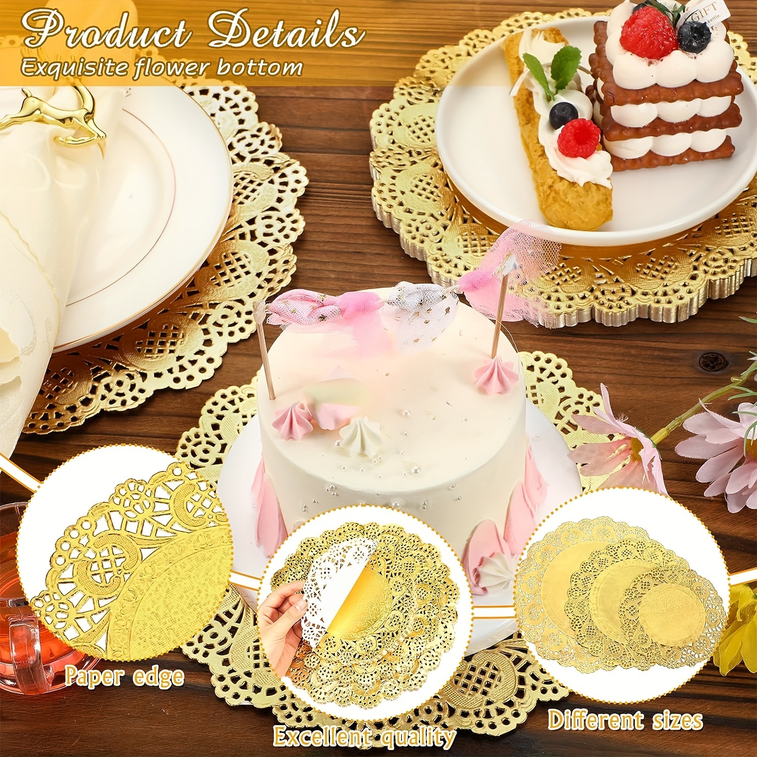 Hesroicy 100Pcs Round Paper Lace Doilies Cake Placemat Party Wedding Baking  Decoration 