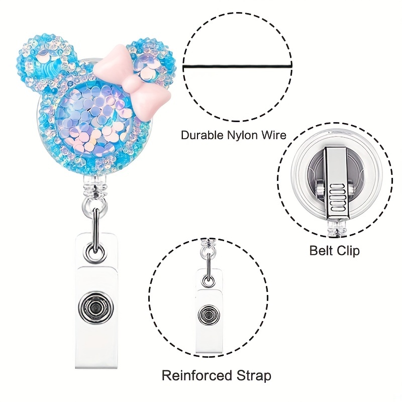 Bowknot Mouse Retractable Id Badge Holder Reel Clip Crystal - Temu