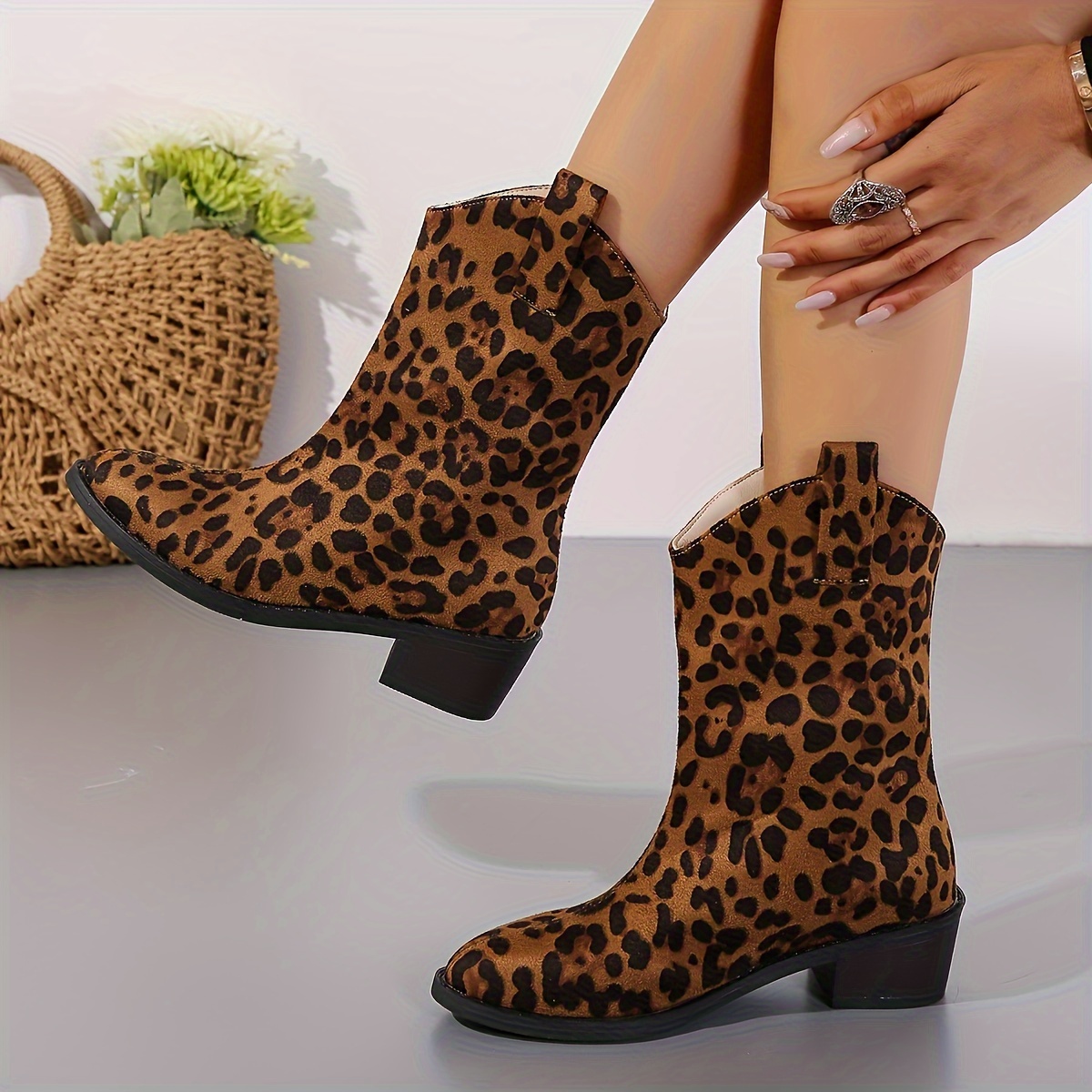 Leopard print 2025 mid calf boots