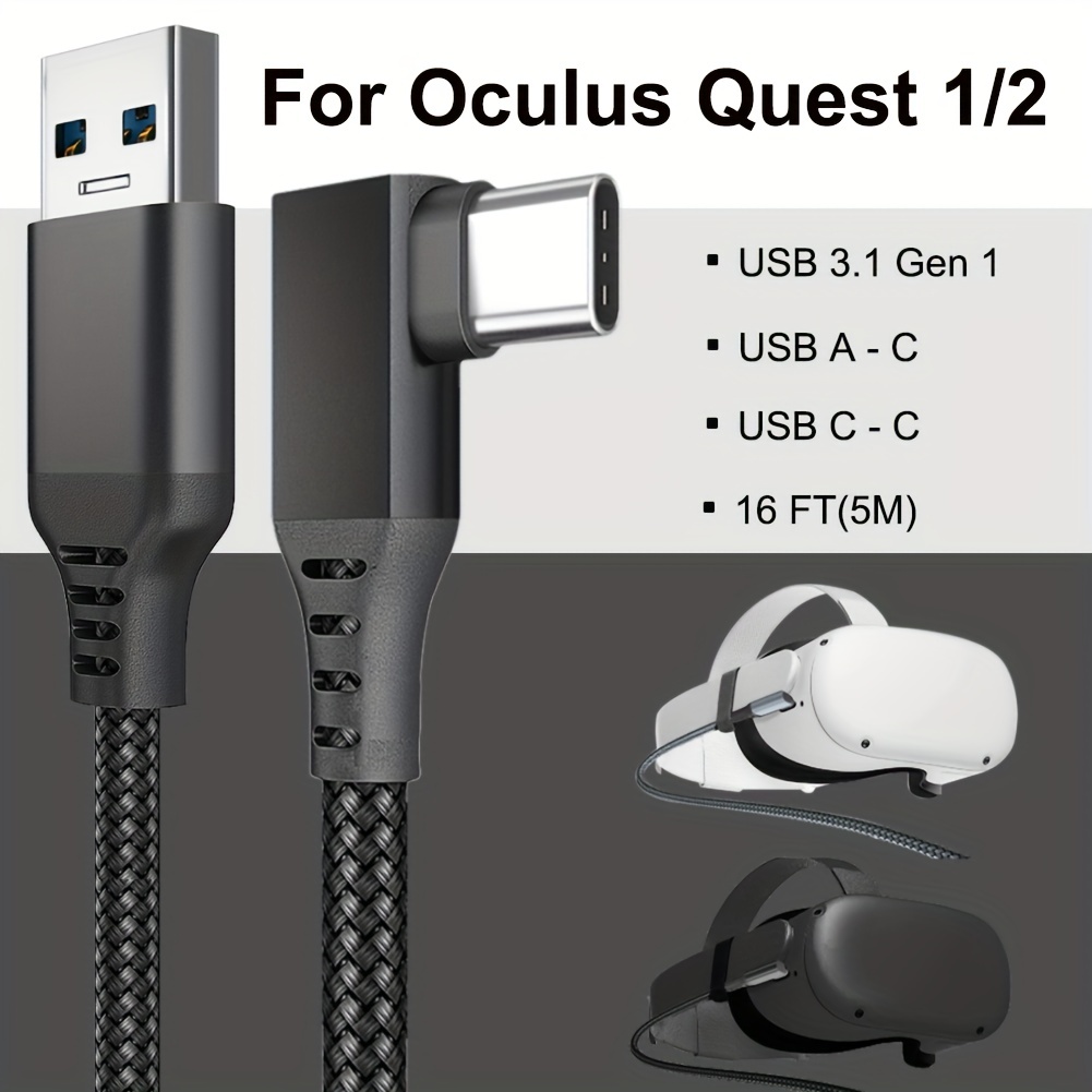 16FT VR Headset Cable for Oculus Quest 2 / Quest 1 - High-Speed USB 3.0  Type C to C Data Transfer and Charging Cord 