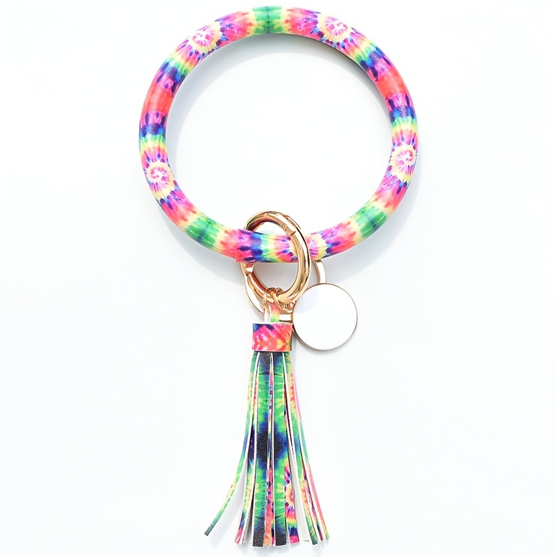Large Circle Key Ring Leather Tassel Bracelet Holder - Temu
